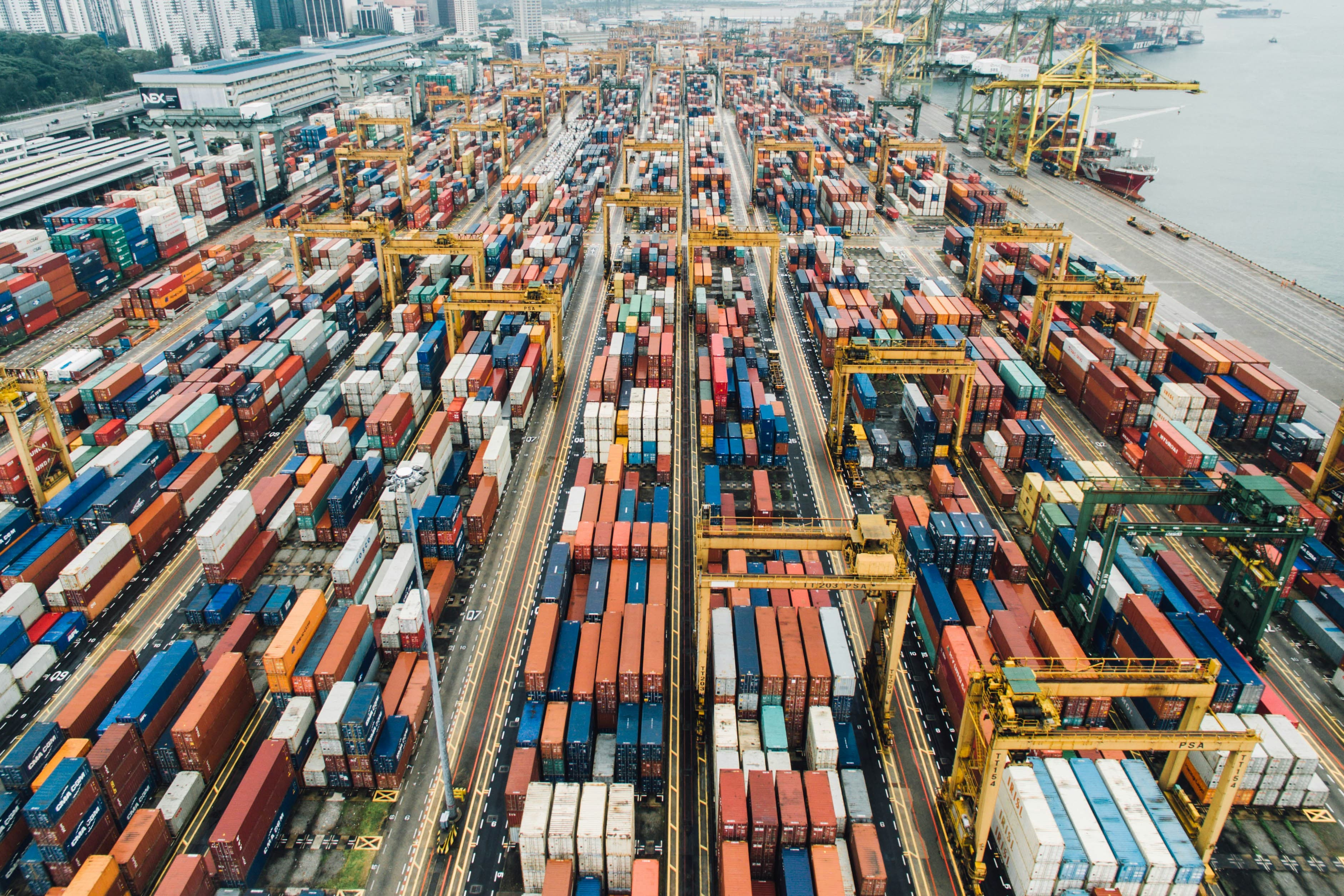 An aerial view of a container port, the kind of critical infrastructure that sits at the intersection of investment, security, and dispute risk