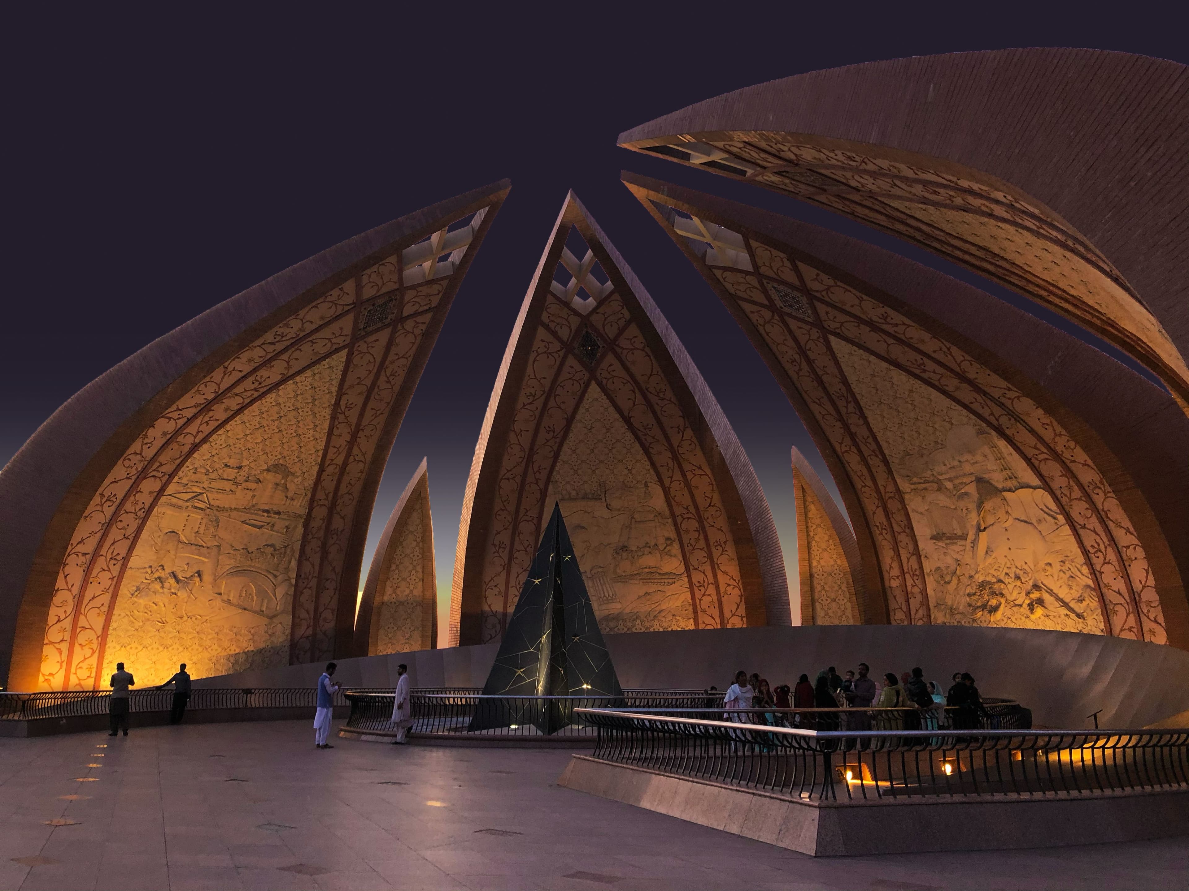 The Pakistan Monument in Islamabad at dusk